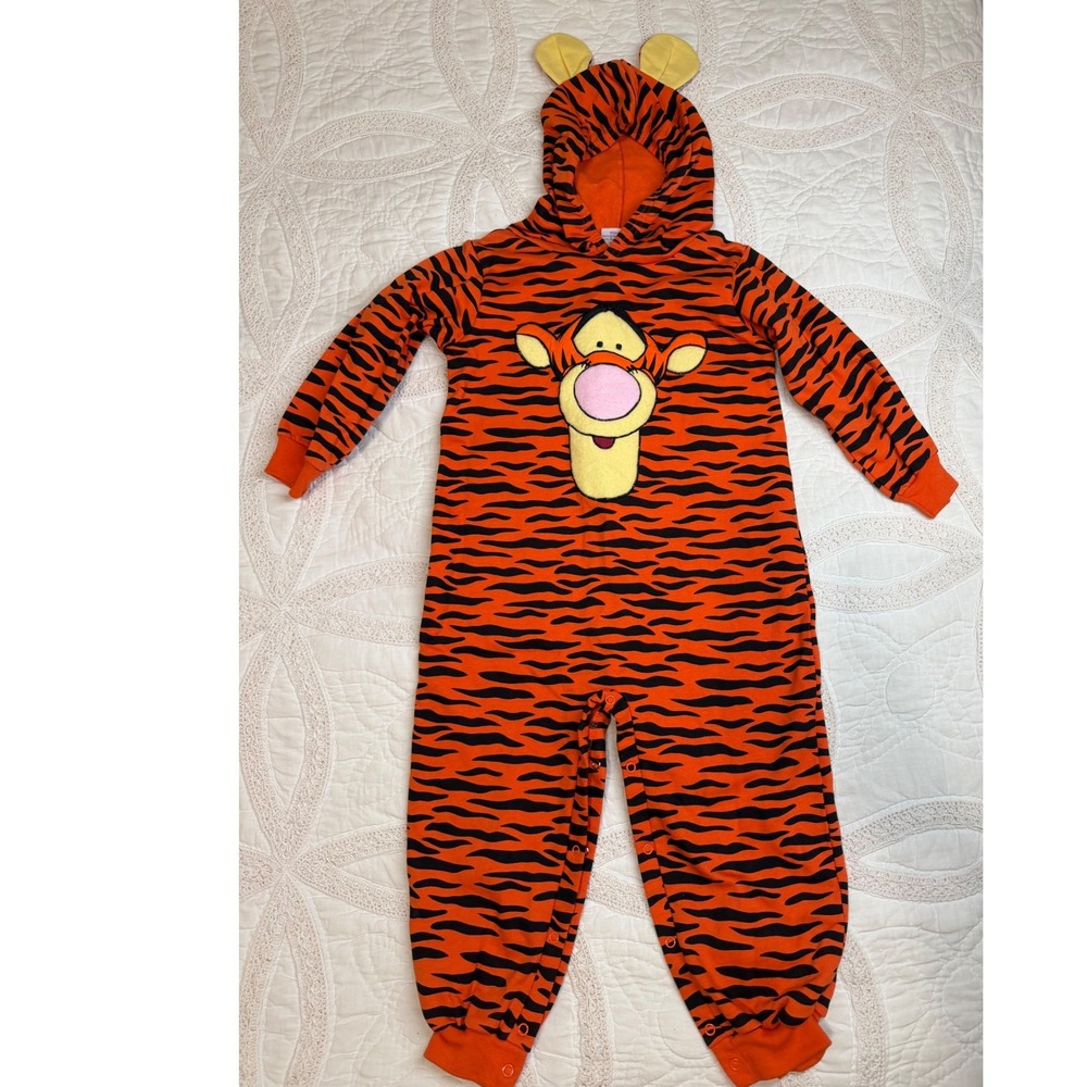 Vintage Disney Pooh Tigger One Piece Jumpsuit Toddler 3T Orange Black Hooded